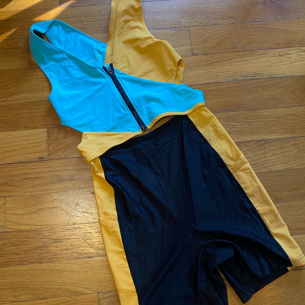 Outdoor Voices SplashKnit Multicolor Bodysuit In Capri Mango Size M Zip Front